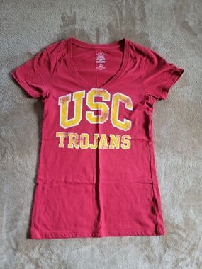 Old Navy Red V-Neck Tee with Yellow USC Trojans Lettering